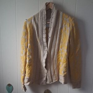 Cooperative Cream and Yellow Knit Cardigan Sweater